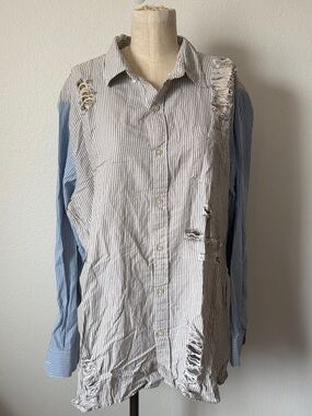 LF Furst of A Kind Striped Distressed Two Toned Long Sleeve Top